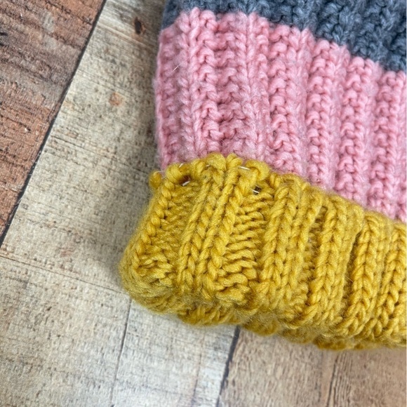 Chunky Knit Pom Fleece Lined Warm Winter Beanie Pastel Mustard Yellow Preppy - Picture 3 of 7